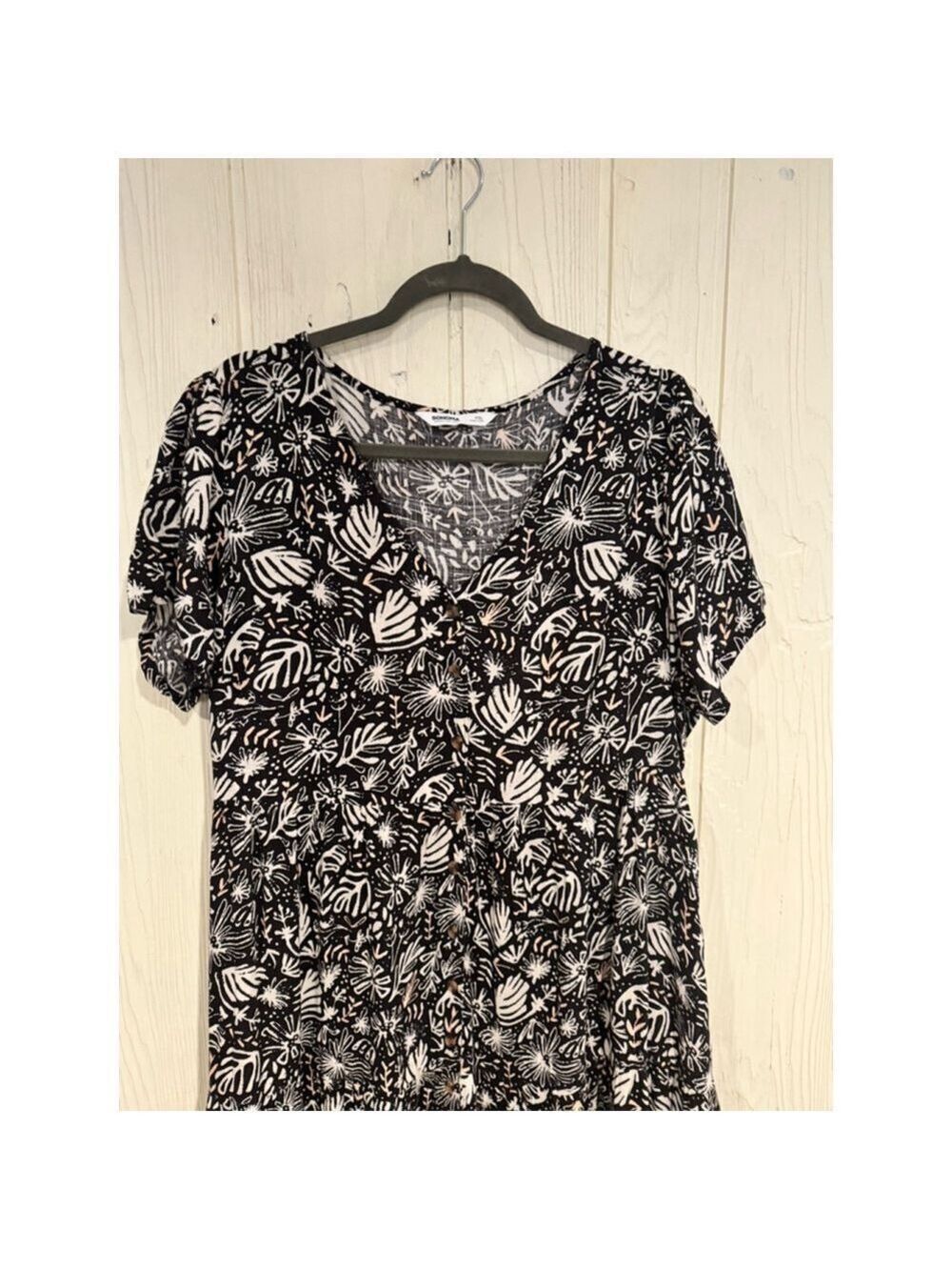 Sonoma Black Floral Print Dress PXL Short Sleeve